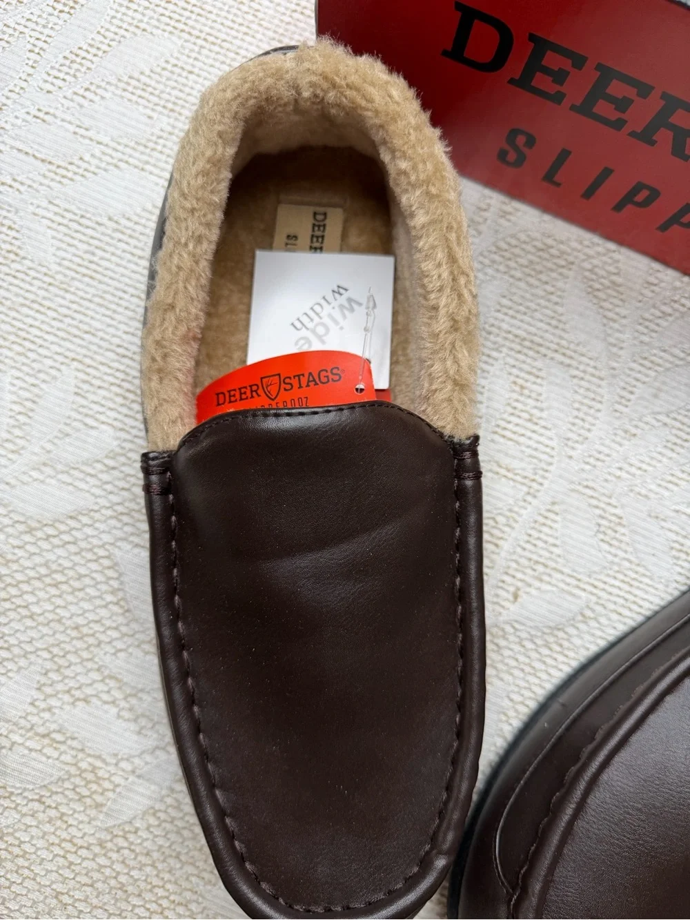 Deer Stags Dark Brown Faux-Leather Moccasin Slippers